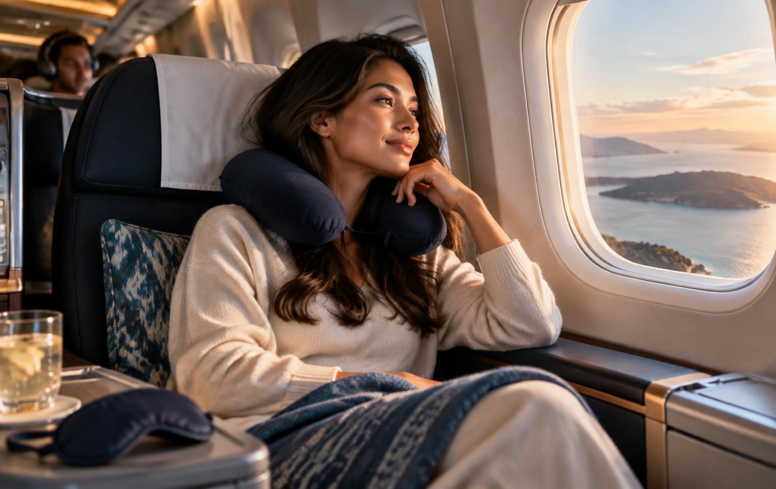 Voyageuse installée confortablement dans un avion